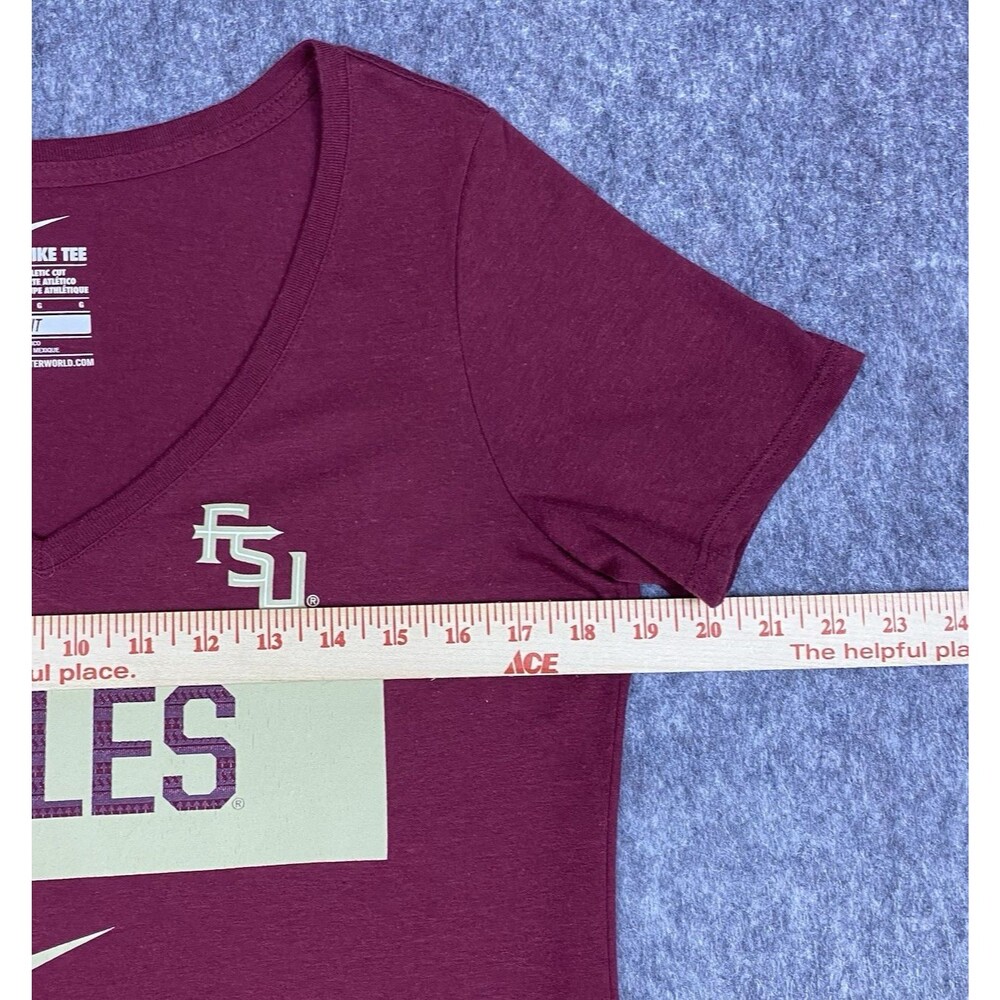 Nike Women's Florida State FSU T-Shirt Athletic Fit V-Neck Maroon Size Large - Picture 6 of 10
